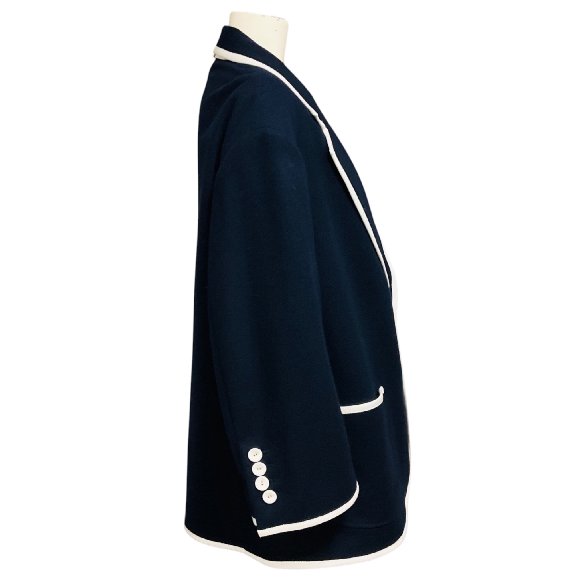 Thom Browne Navy Blue / White Nautical Oversized Wool Jacket