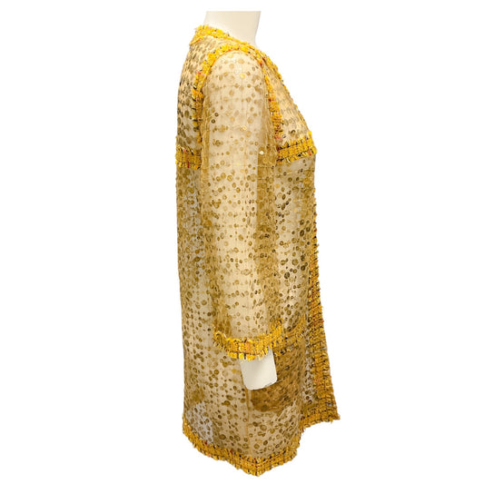 Chanel Gold Multi Tweed Trimmed Sequined Sheer Jacket