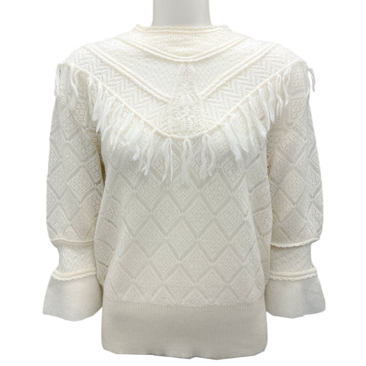 Christian Dior Ivory Fringed Mohair and Wool Knit Crochet Sweater