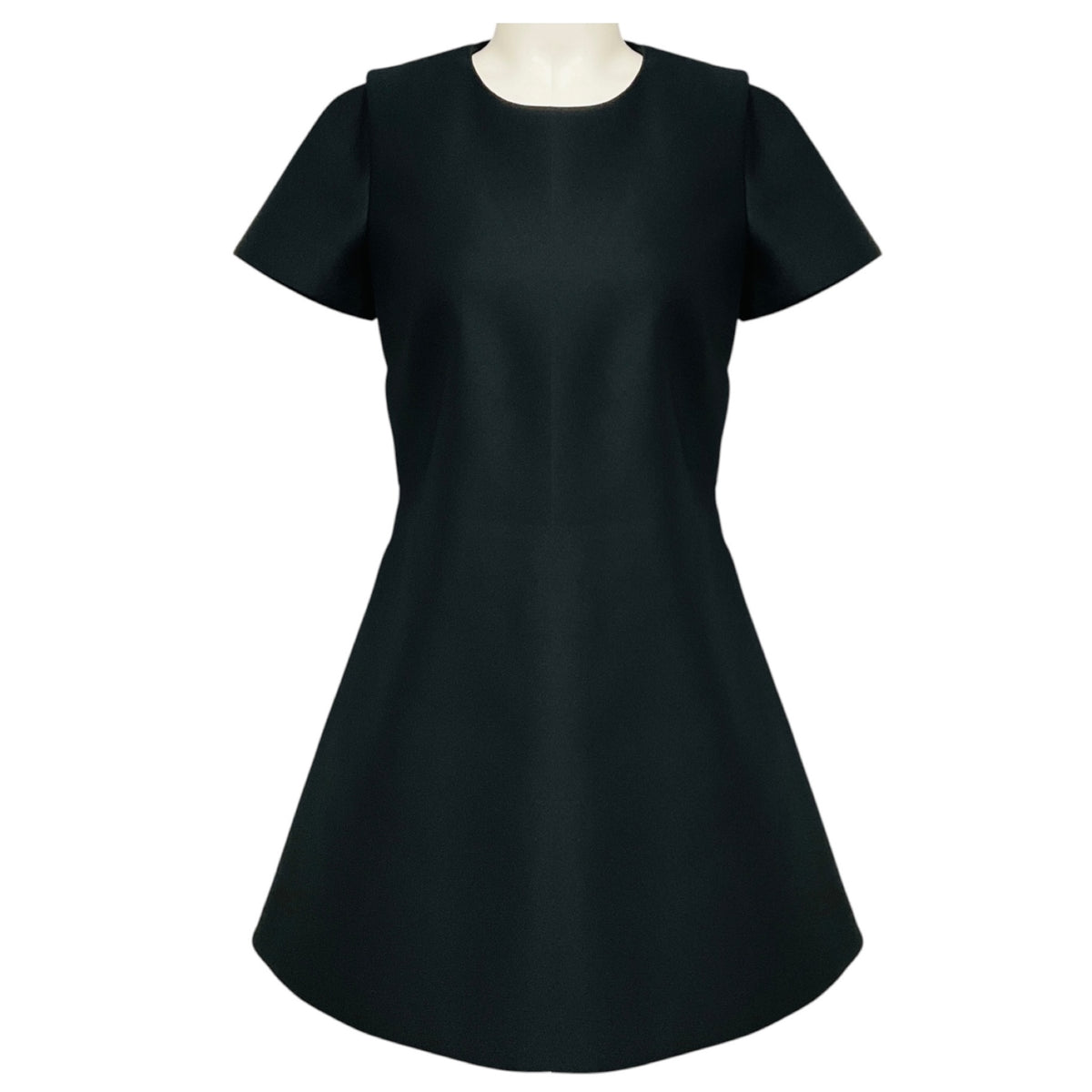 Co Black Short Sleeved Flared Satin Mini Dress