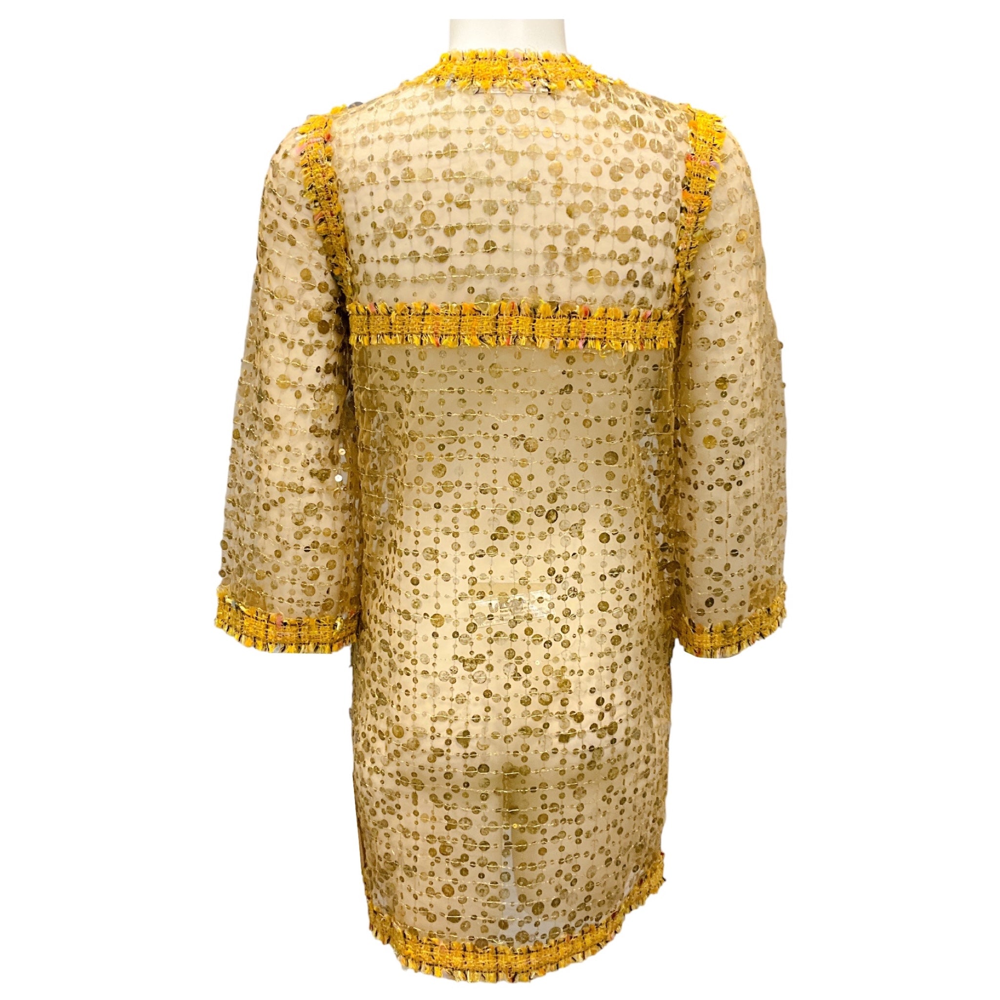 Chanel Gold Multi Tweed Trimmed Sequined Sheer Jacket