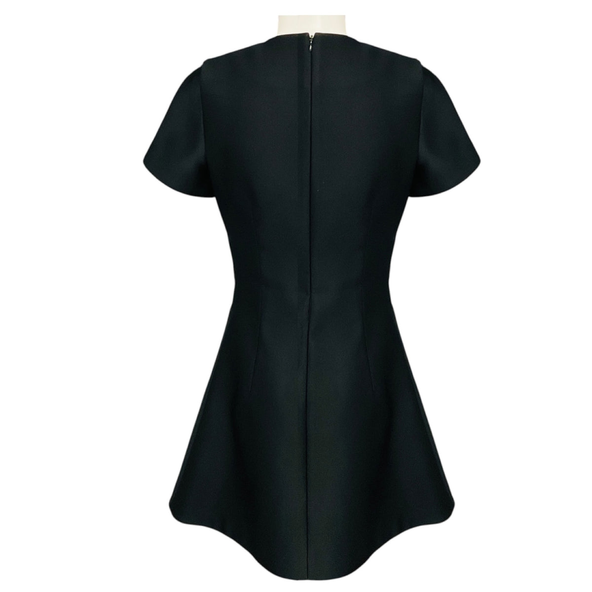 Co Black Short Sleeved Flared Satin Mini Dress