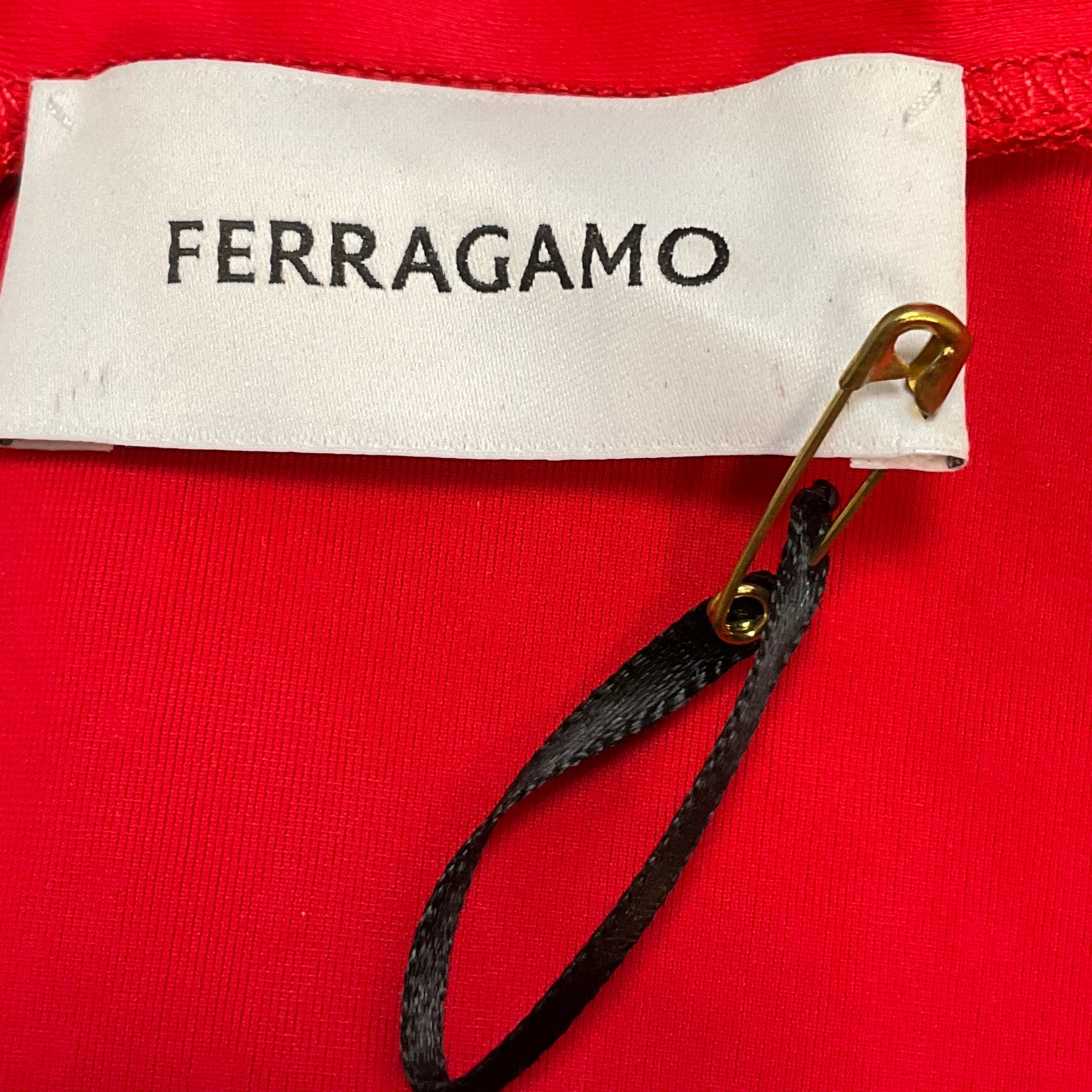 Ferragamo Red Crystal Embellished Long Sleeved Nylon Stretch Top