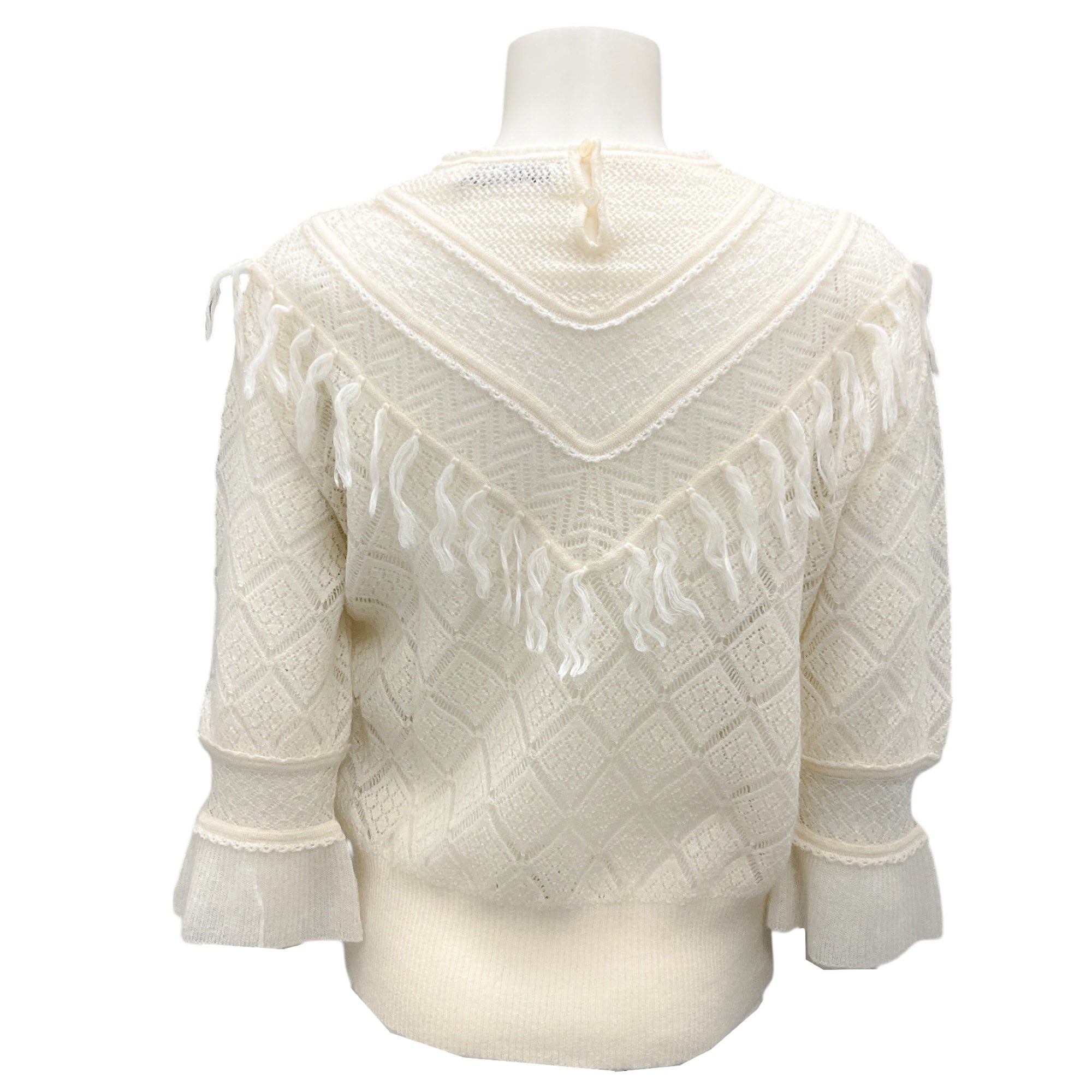 Christian Dior Ivory Fringed Mohair and Wool Knit Crochet Sweater