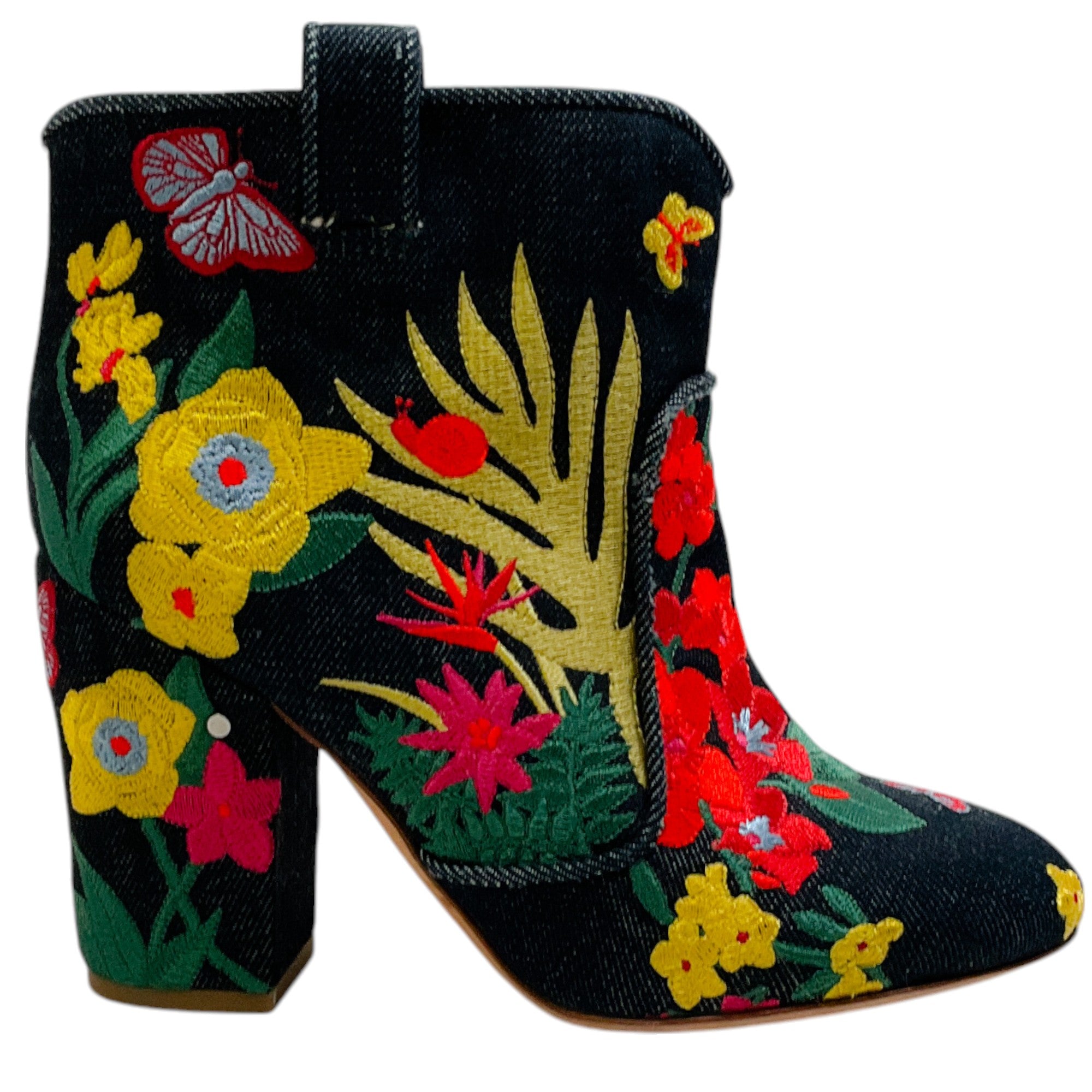 Laurence Dacade Floral Embroidered Denim Belen Booties