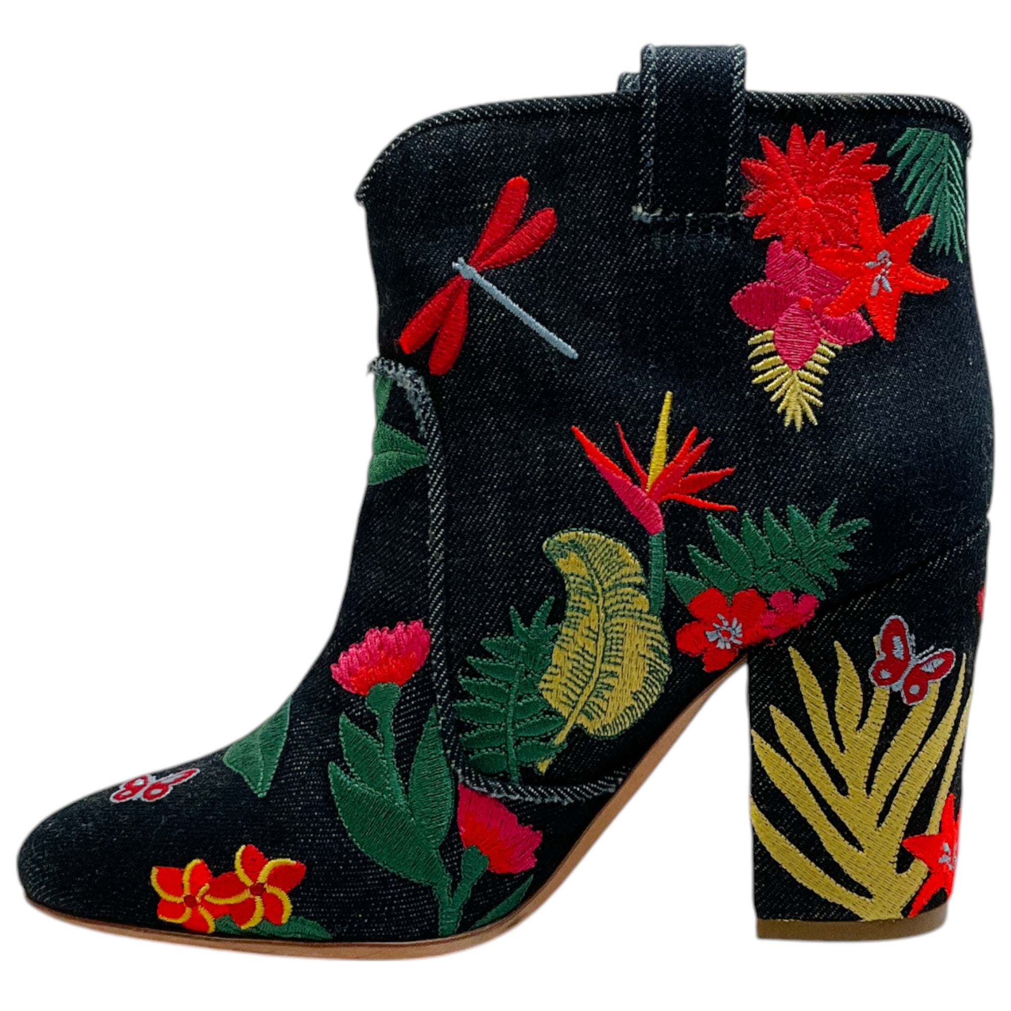 Laurence Dacade Floral Embroidered Denim Belen Booties