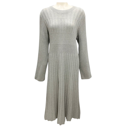 Chanel Grey Long Sleeved Wool Knit Midi Dress