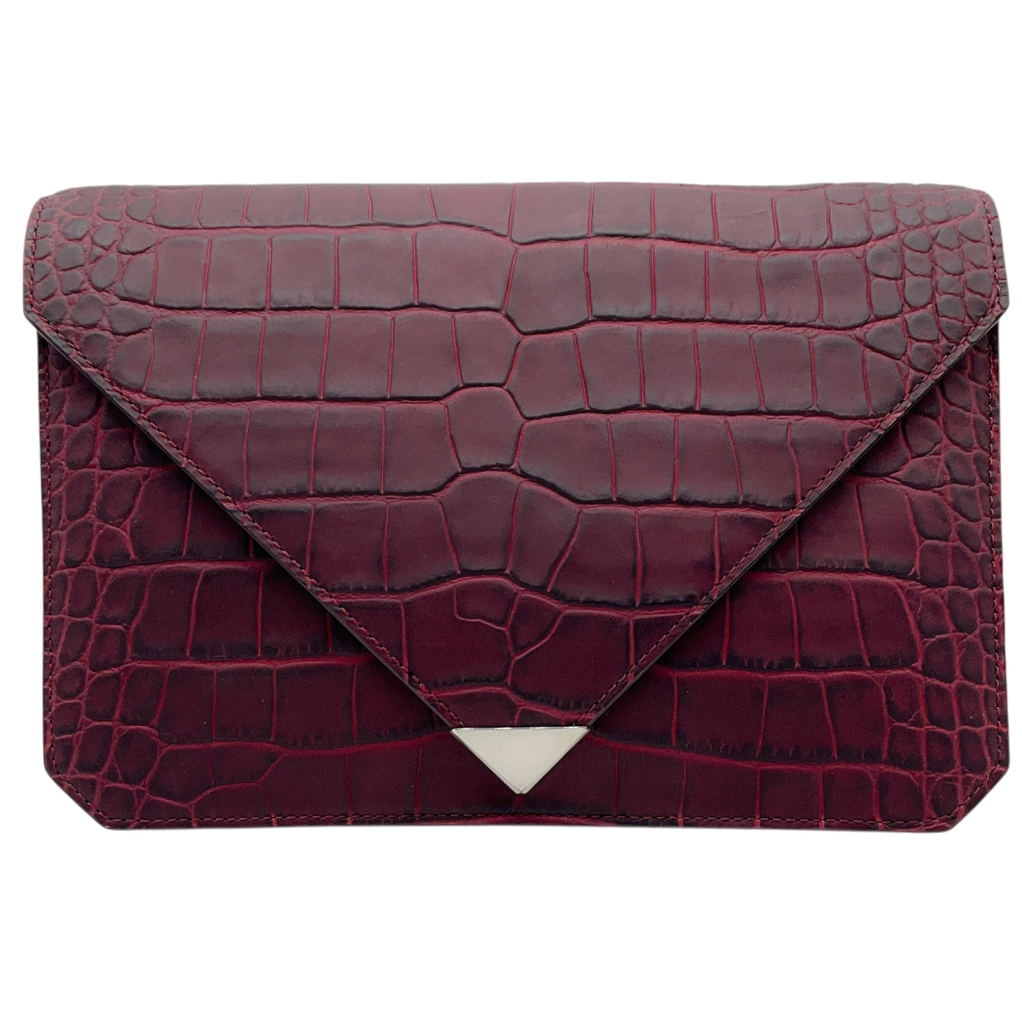 Alexander Wang Burgundy Croc Embossed Leather Prisma Envelope Clutch
