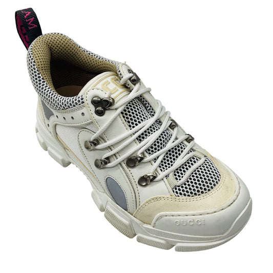 Gucci White Flashtrek Leather and Mesh Sneakers