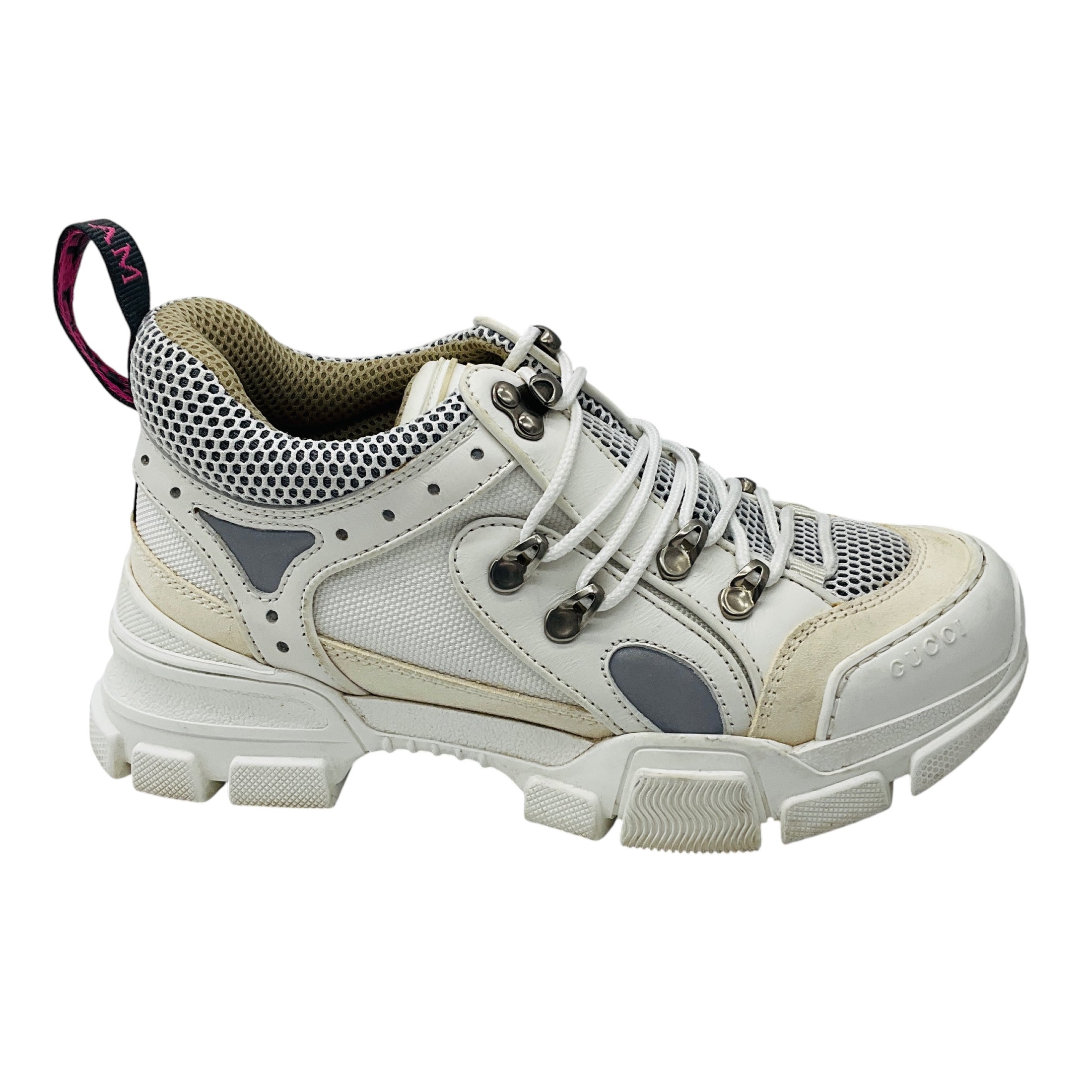 Gucci White Flashtrek Leather and Mesh Sneakers