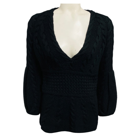 Oscar de la Renta Black Cashmere Knit V-Neck Pullover Sweater