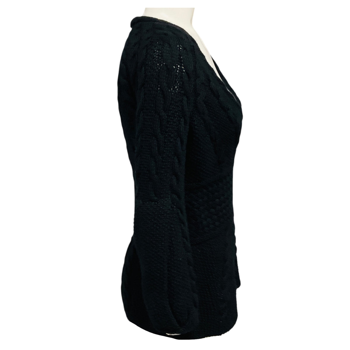 Oscar de la Renta Black Cashmere Knit V-Neck Pullover Sweater