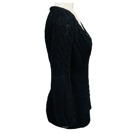 Oscar de la Renta Black Cashmere Knit V-Neck Pullover Sweater
