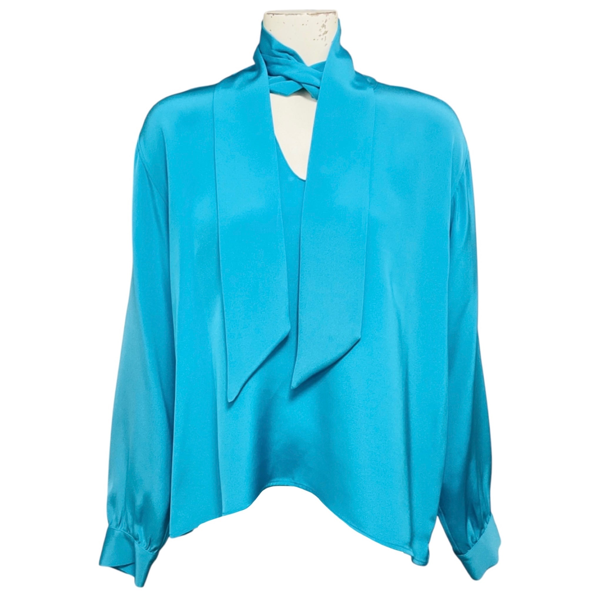 Libertine Turquoise Blue Hockney's Pool Slim Keith Tie Blouse