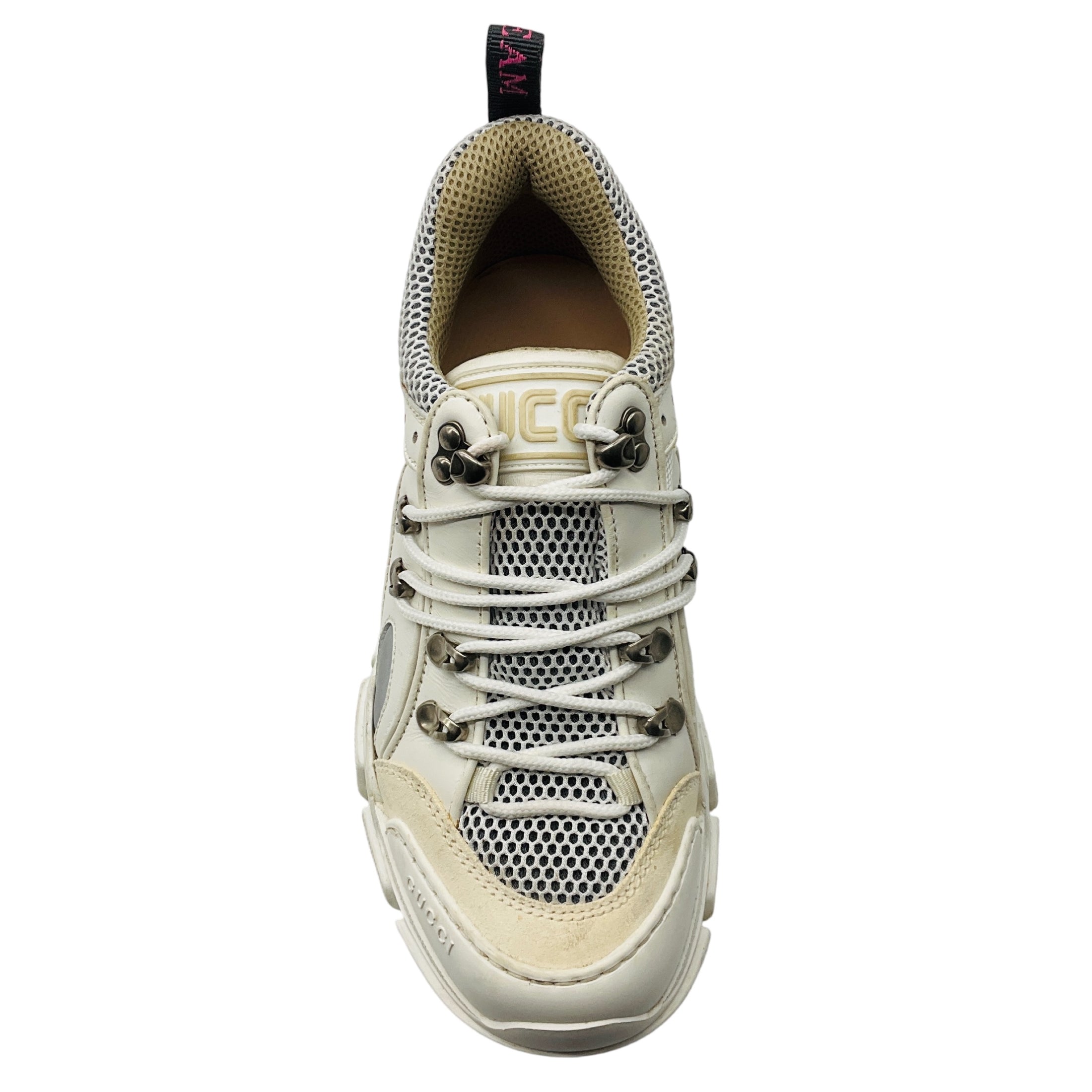 Gucci White Flashtrek Leather and Mesh Sneakers