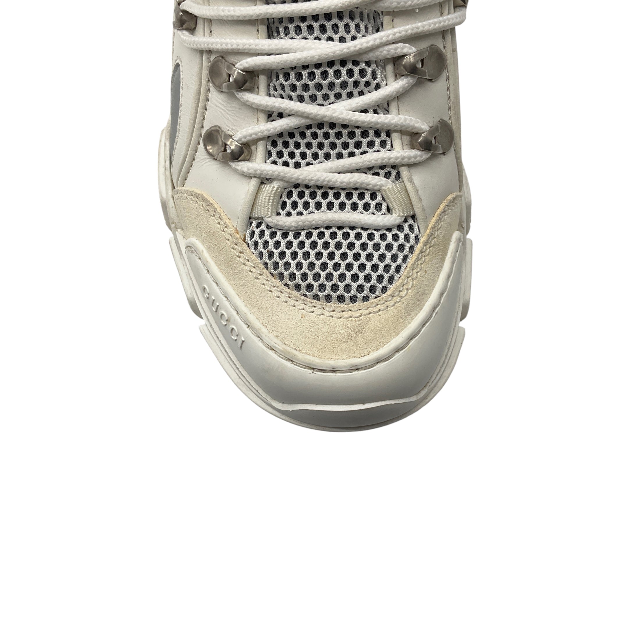 Gucci White Flashtrek Leather and Mesh Sneakers
