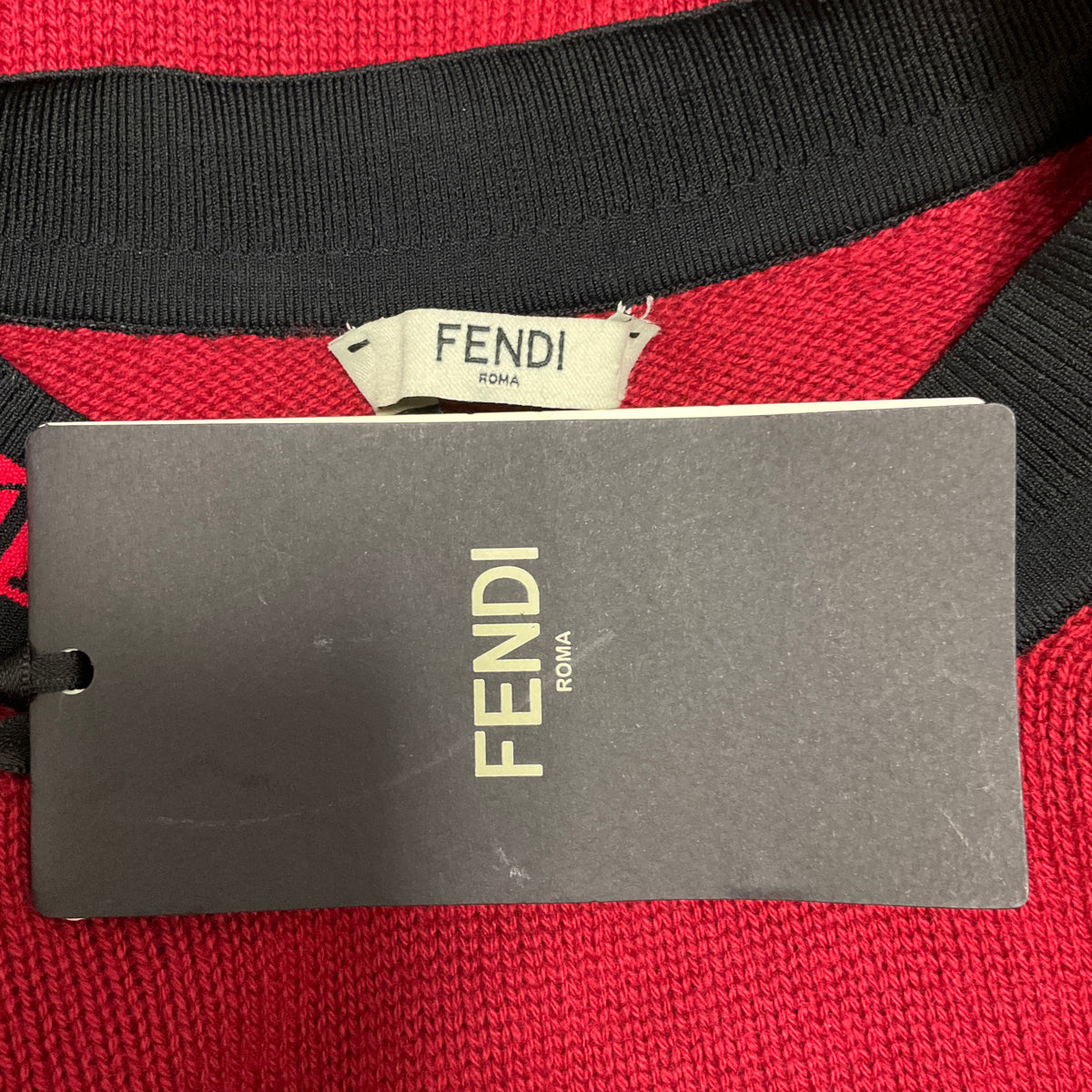 Fendi Red / Black High Low Cashmere Knit Pullover Sweater