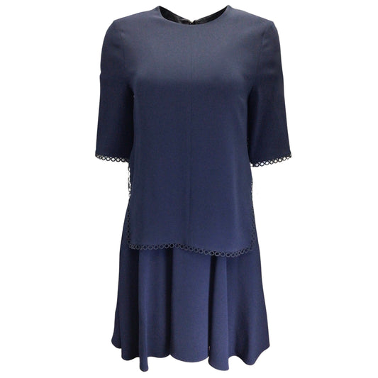 Stella McCartney Navy Blue Short Sleeved Layered Crepe Dress