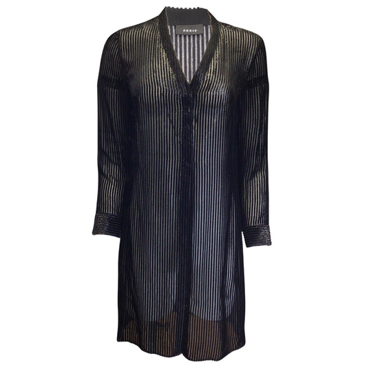 Akris Black Striped Lurex and Sheer Silk Tunic Dress