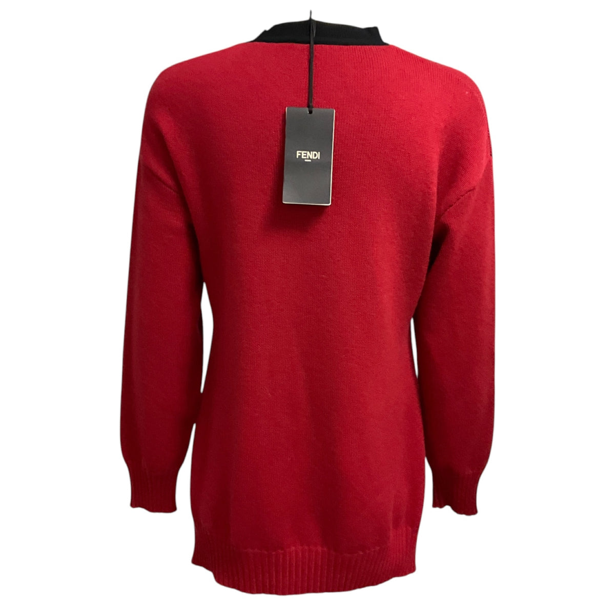 Fendi Red / Black High Low Cashmere Knit Pullover Sweater