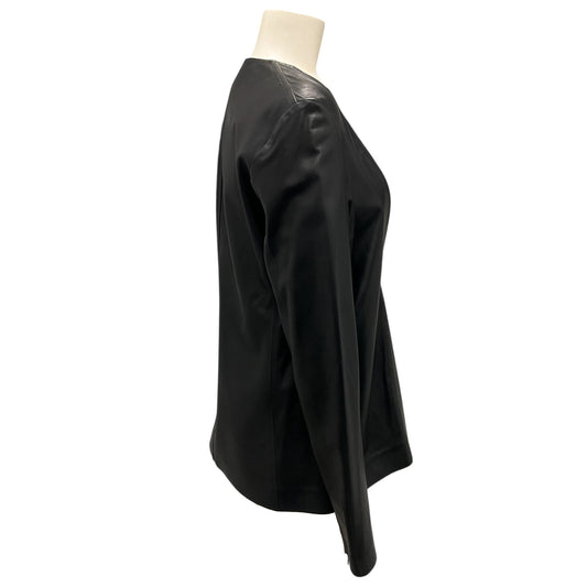 Maison Martin Margiela Black Long Sleeved V-Neck Lambskin Leather Tunic Top