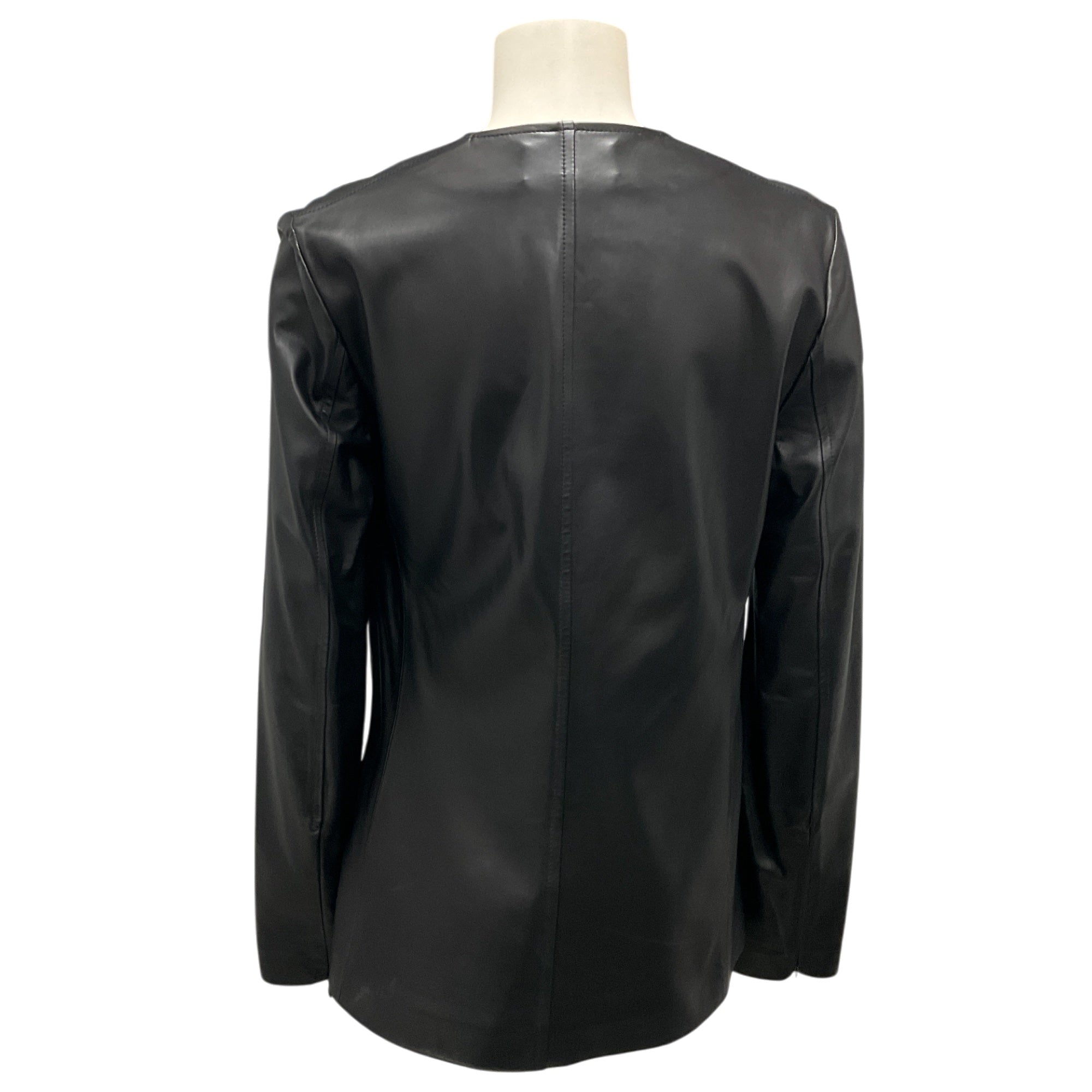 Maison Martin Margiela Black Long Sleeved V-Neck Lambskin Leather Tunic Top