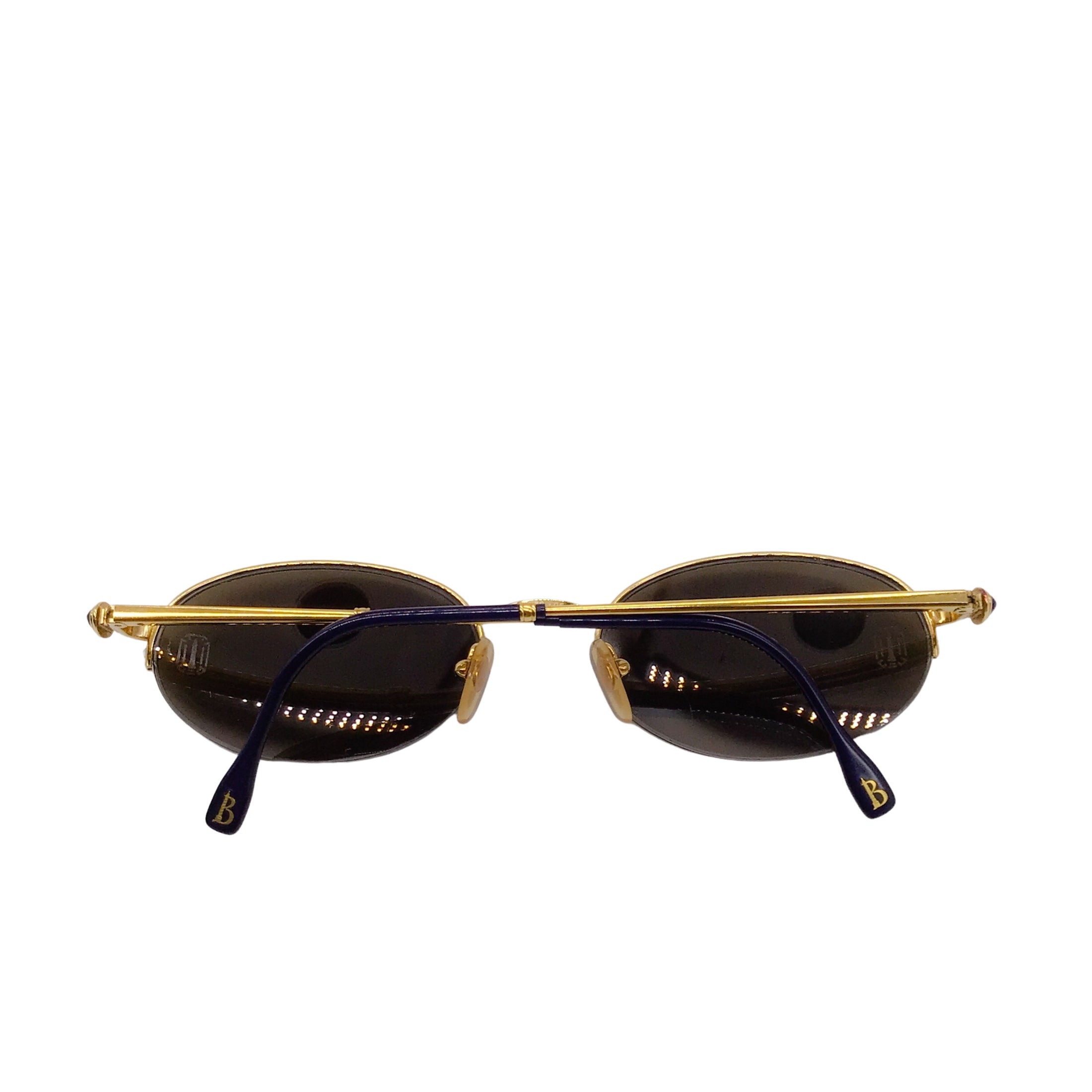 Boucheron Blue Vintage 1990s Retro Round Lens Gold Plated Sunglasses