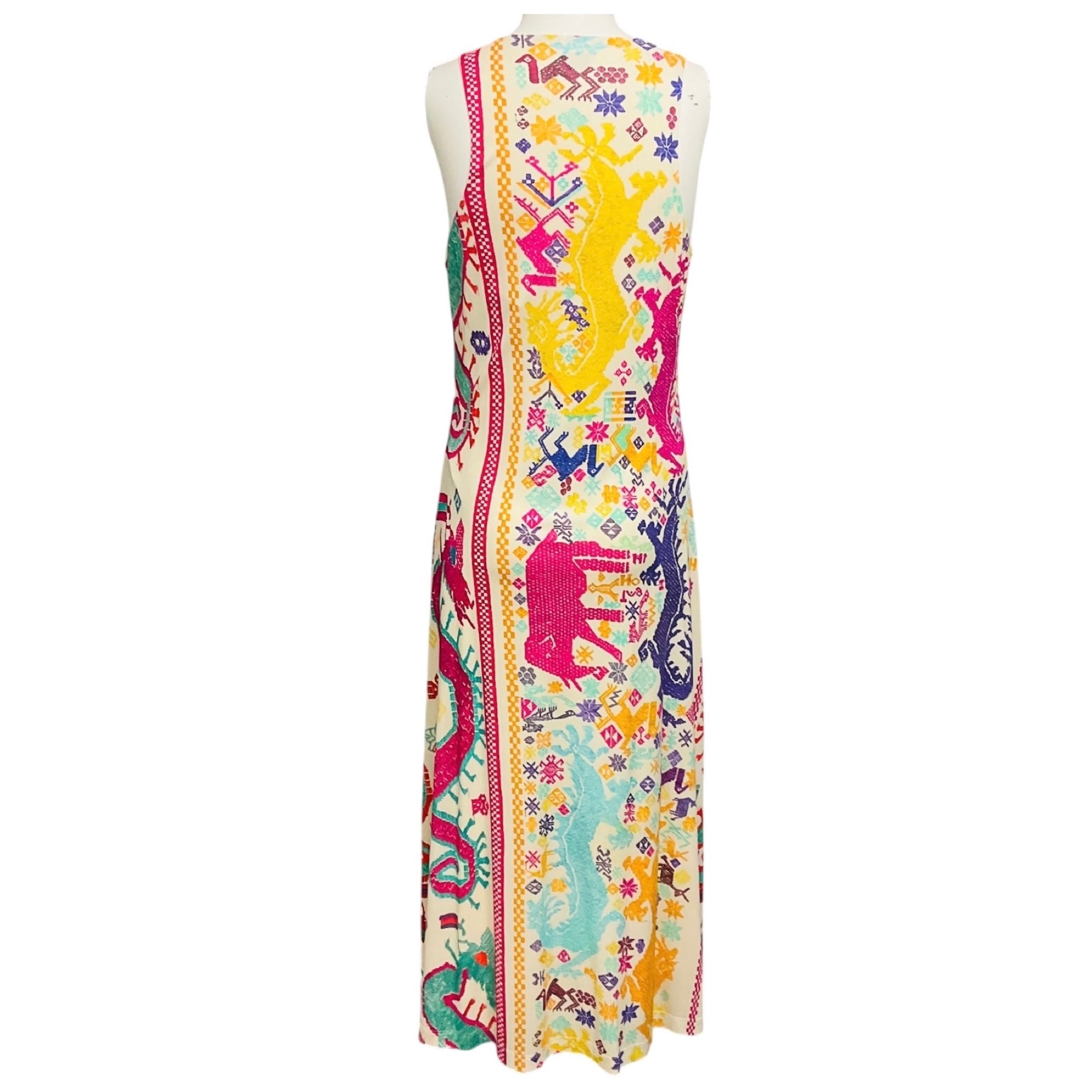 Etro Ivory Multi Printed Sleeveless Jersey Midi Dress