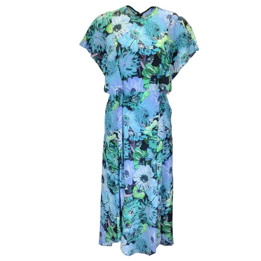 Stella McCartney Blue / Green Multi Floral Printed Silk Midi Dress