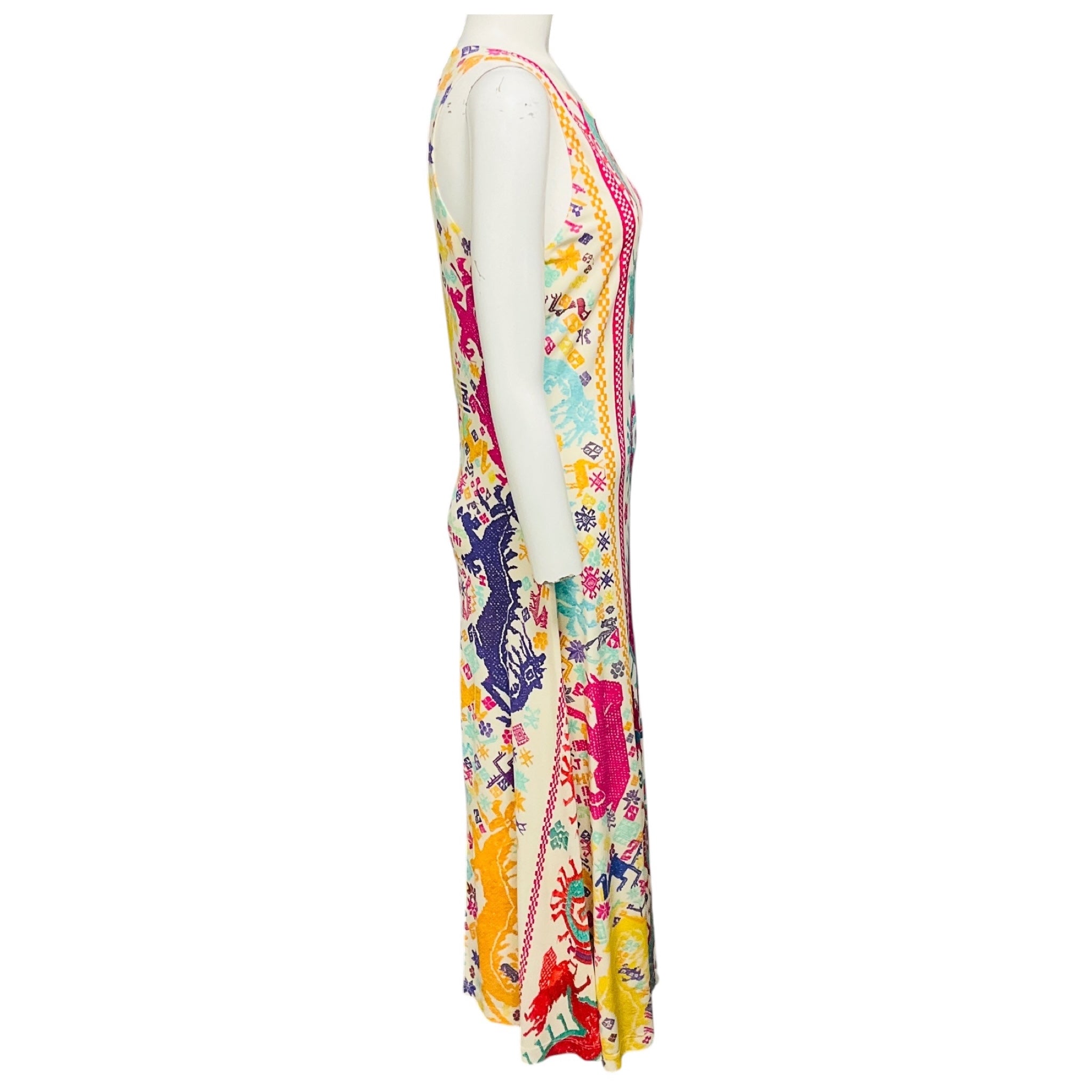 Etro Ivory Multi Printed Sleeveless Jersey Midi Dress