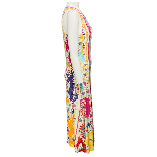 Etro Ivory Multi Printed Sleeveless Jersey Midi Dress