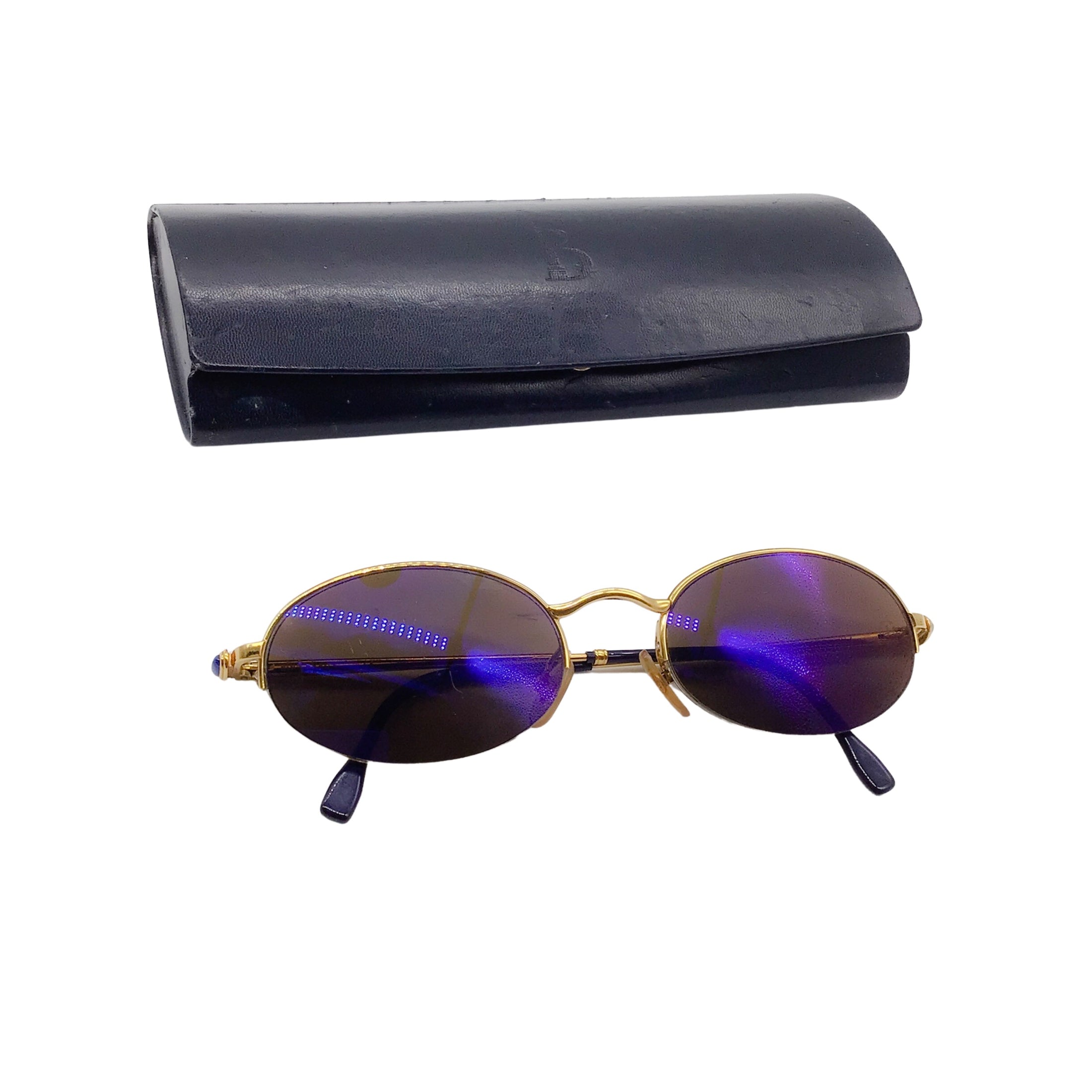 Boucheron Blue Vintage 1990s Retro Round Lens Gold Plated Sunglasses