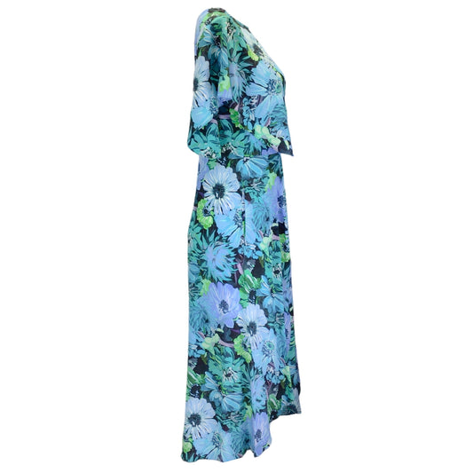 Stella McCartney Blue / Green Multi Floral Printed Silk Midi Dress