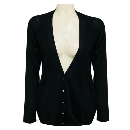 Balenciaga Black Long Sleeved V-Neck Wool Knit Cardigan Sweater with Snap Buttons