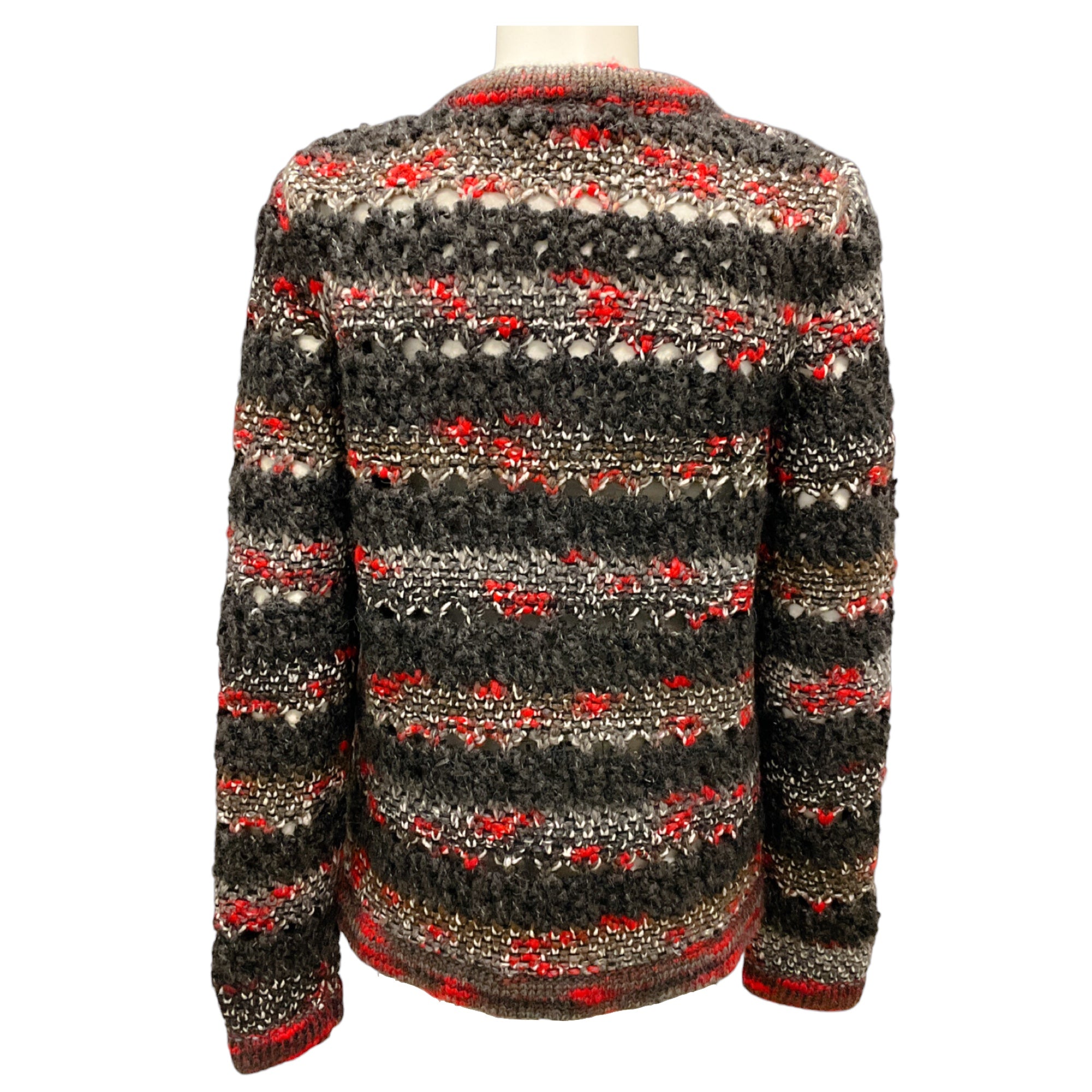 Chanel Grey / Red Multi Wool Knit Toggle Sweater