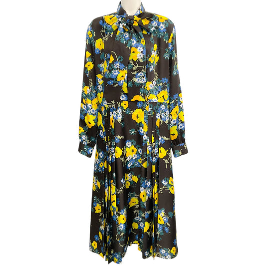 Plan C Black / Yellow Multi Floral Bow Front Dress
