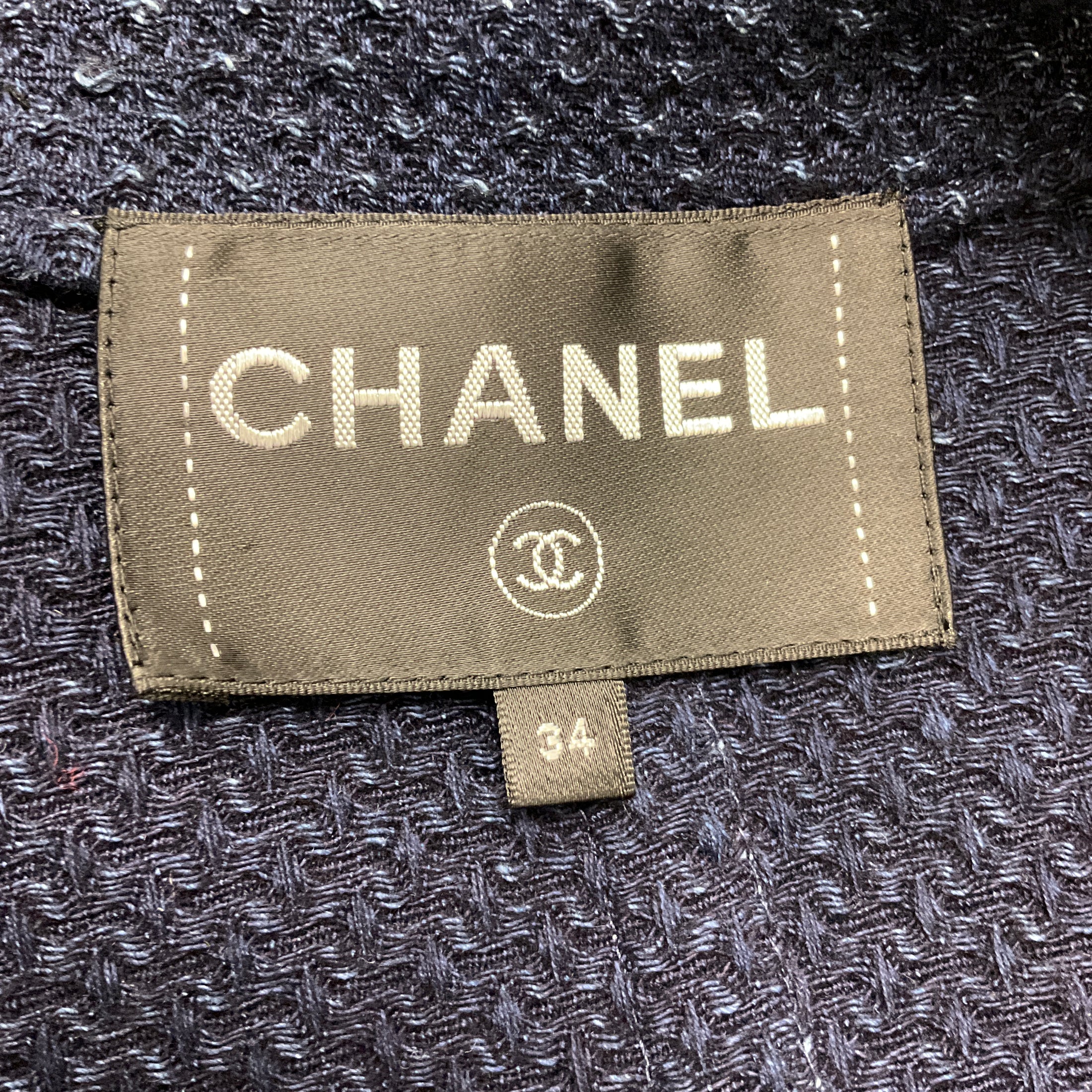 Chanel Navy Blue Tie Front Boucle Tweed Jacket