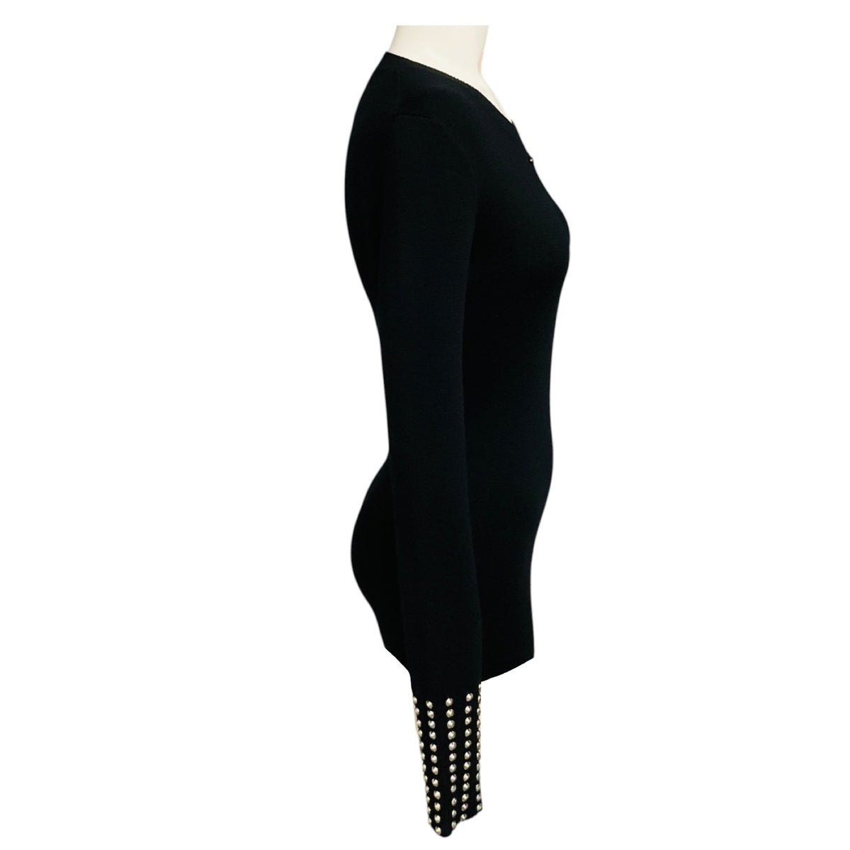 Barbara Bui Black / Silver Stud Embellished Wool Knit Crewneck Pullover Sweater