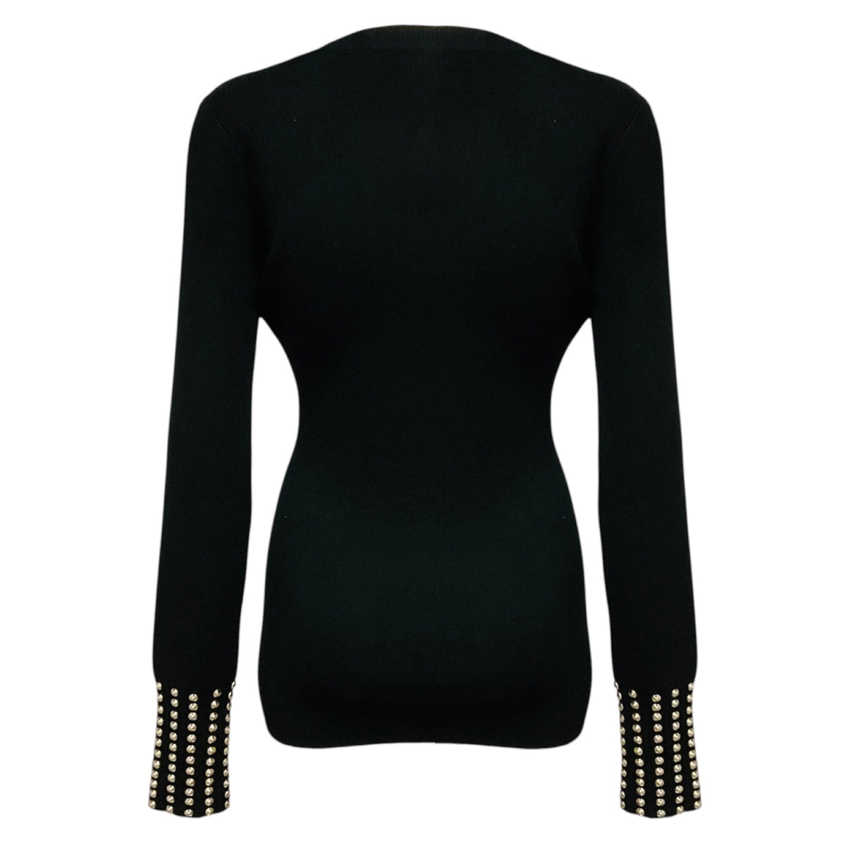 Barbara Bui Black / Silver Stud Embellished Wool Knit Crewneck Pullover Sweater