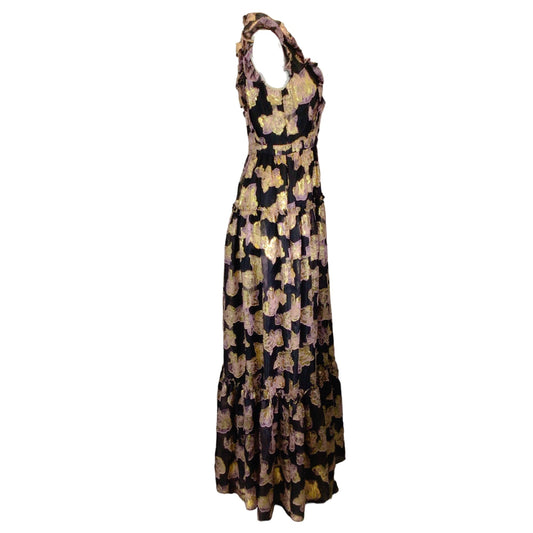 ERDEM Black / Gold Lurex Rose Filcoupe Ava Gown