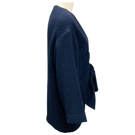 Chanel Navy Blue Tie Front Boucle Tweed Jacket