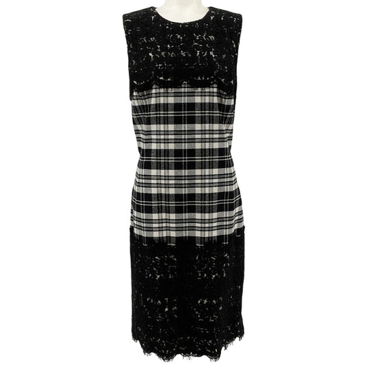Michael Kors Black / White Wool Plaid Lace Sleeveless Dress
