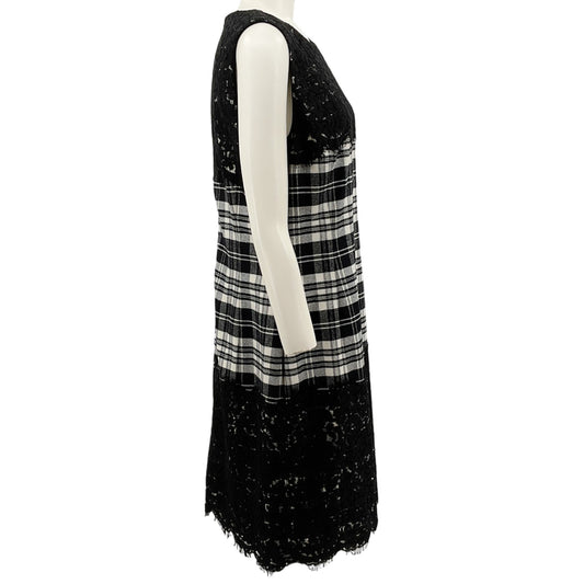 Michael Kors Black / White Wool Plaid Lace Sleeveless Dress
