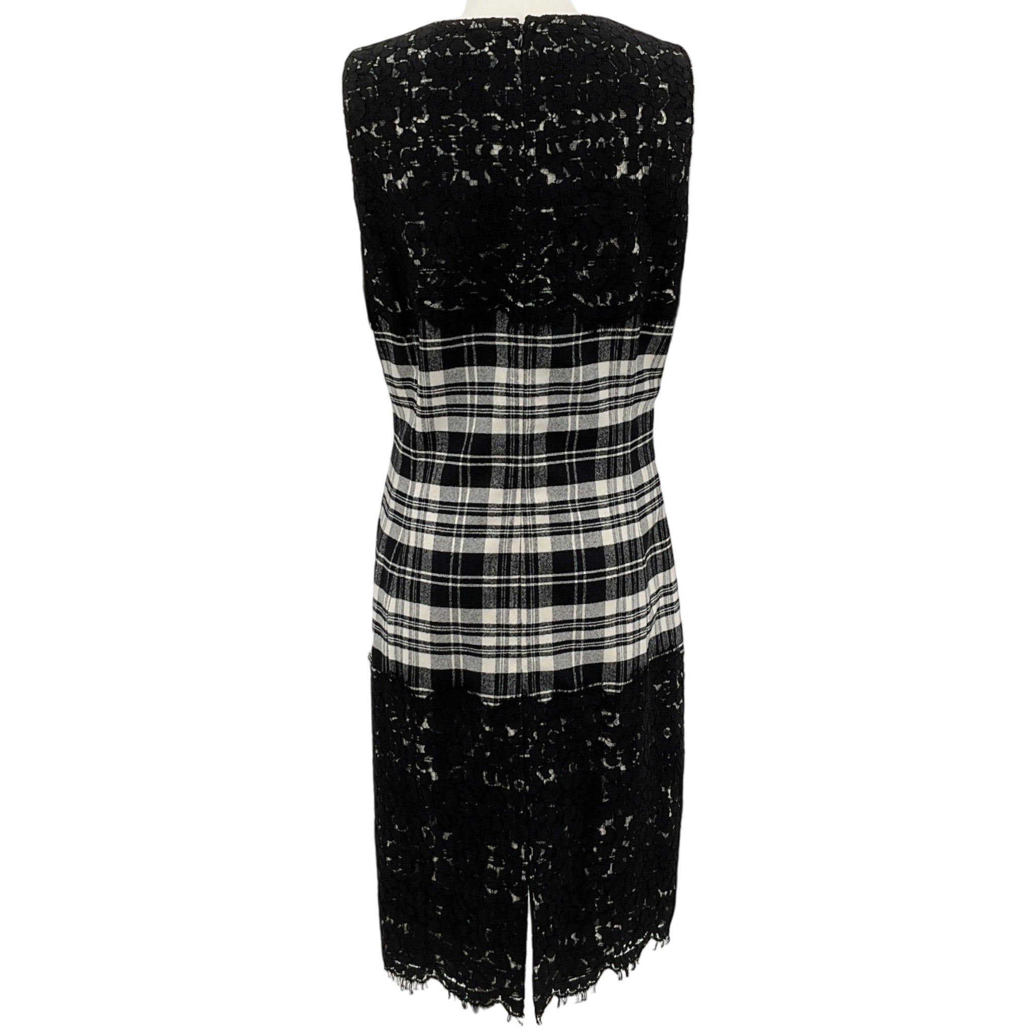 Michael Kors Black / White Wool Plaid Lace Sleeveless Dress