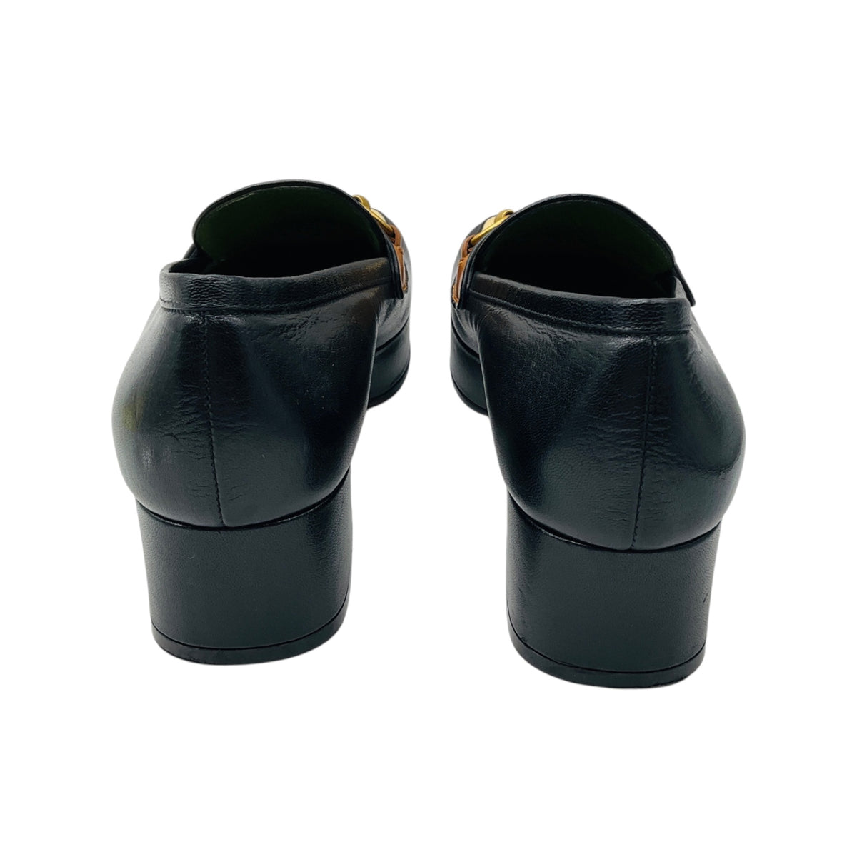 Gucci Black / Cream / Tan Chunky Leather Loafers with Antiqued Gold Horsebit Detail