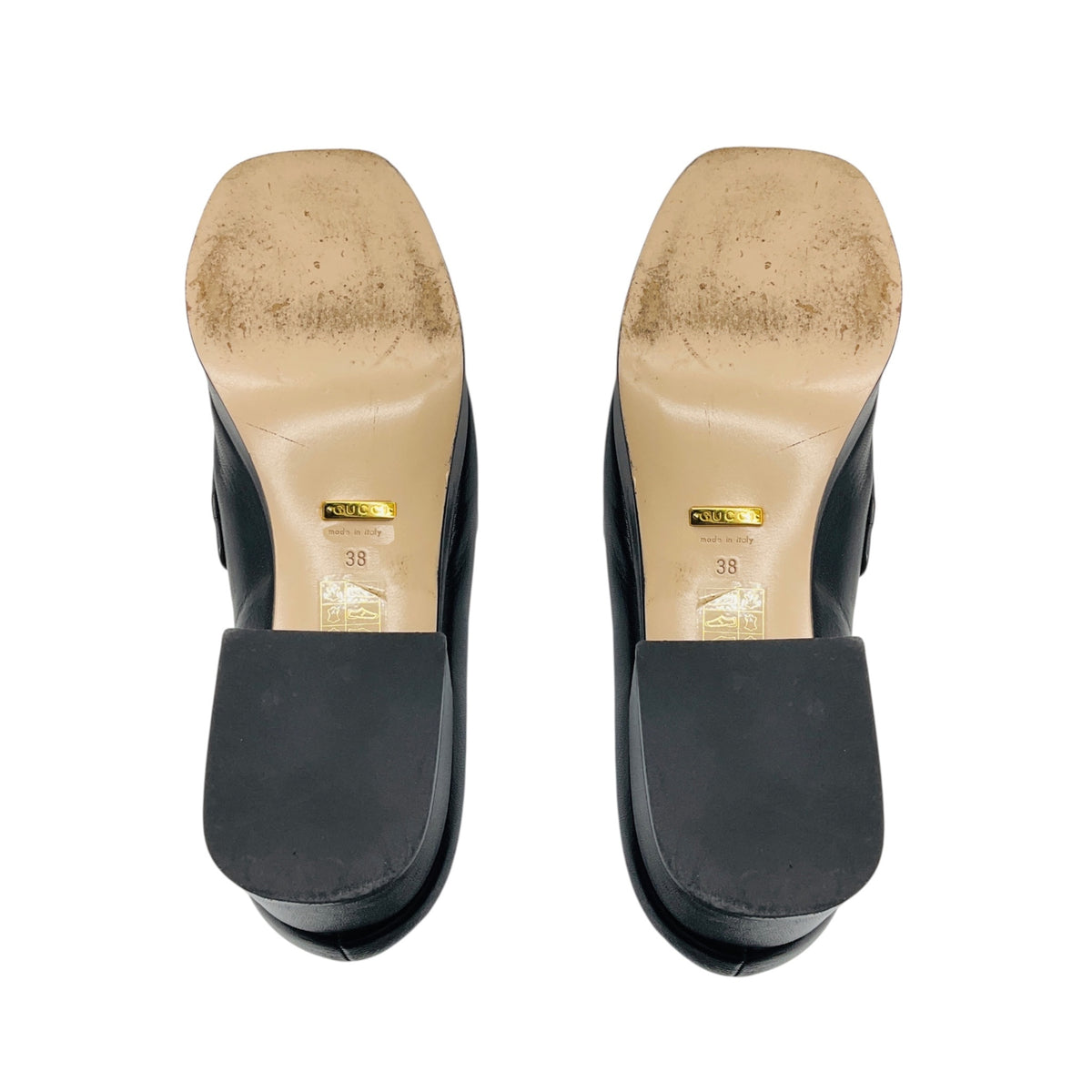 Gucci Black / Cream / Tan Chunky Leather Loafers with Antiqued Gold Horsebit Detail