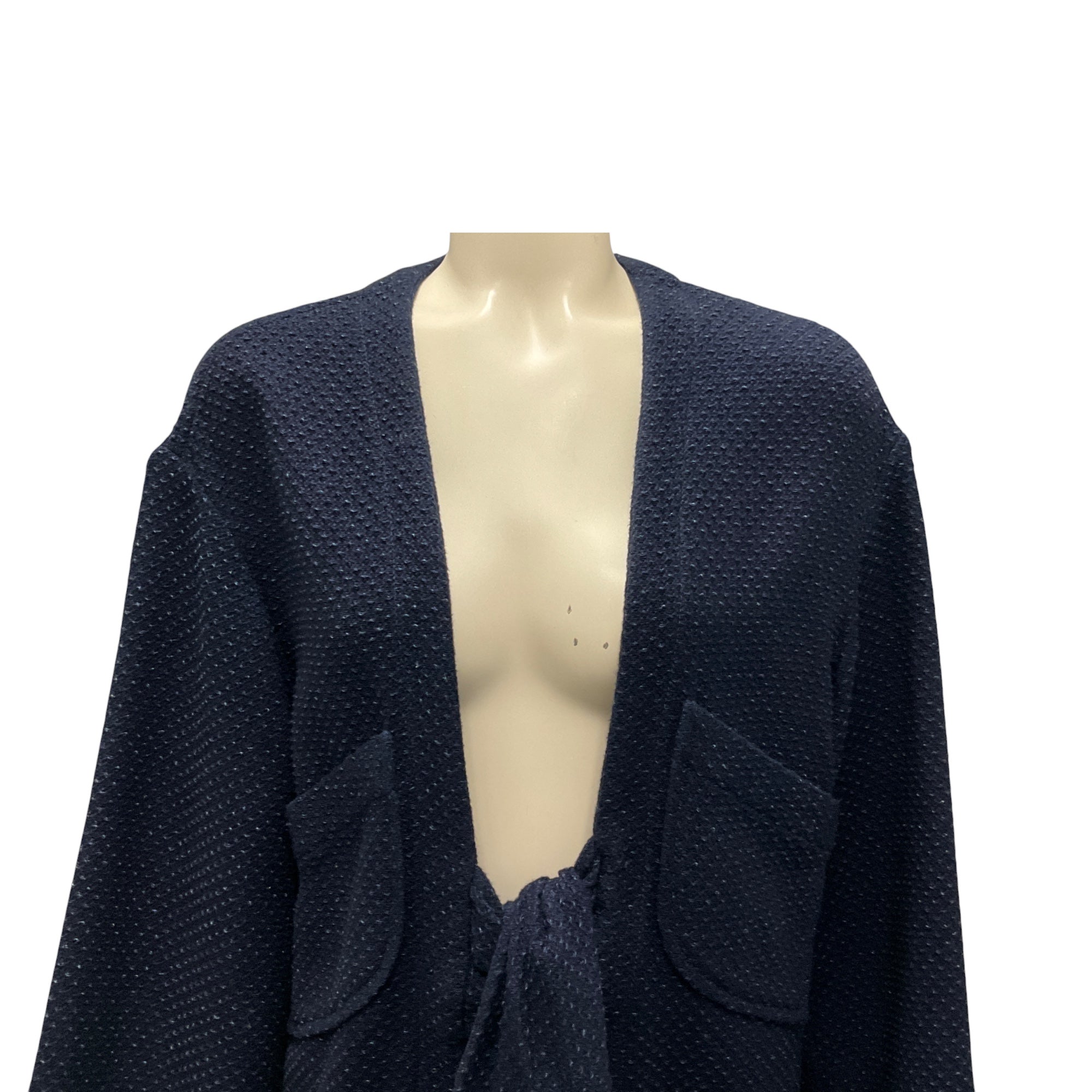 Chanel Navy Blue Tie Front Boucle Tweed Jacket