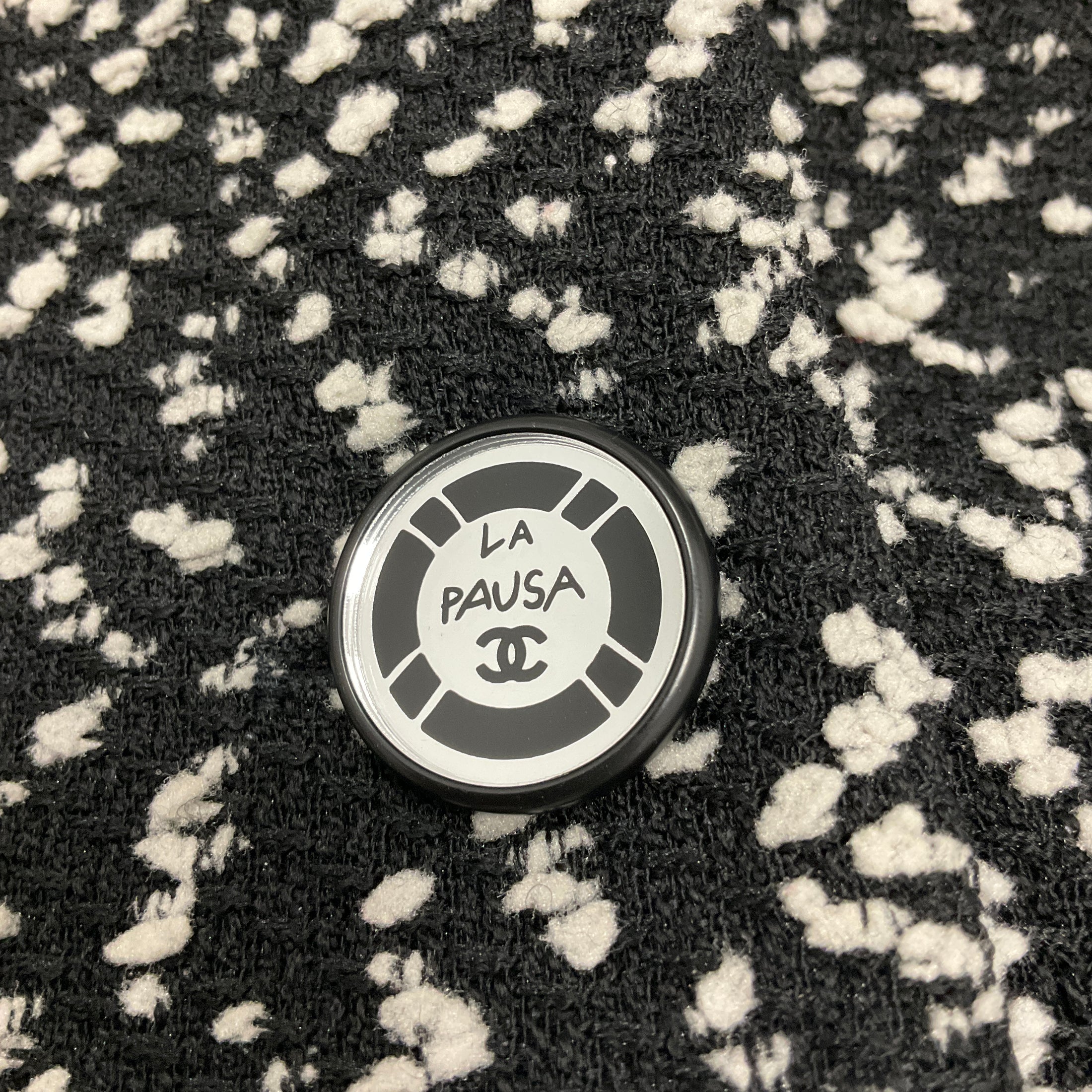Chanel Black / White 2019 La Pausa CC Button Wool Tweed Belted Jacket