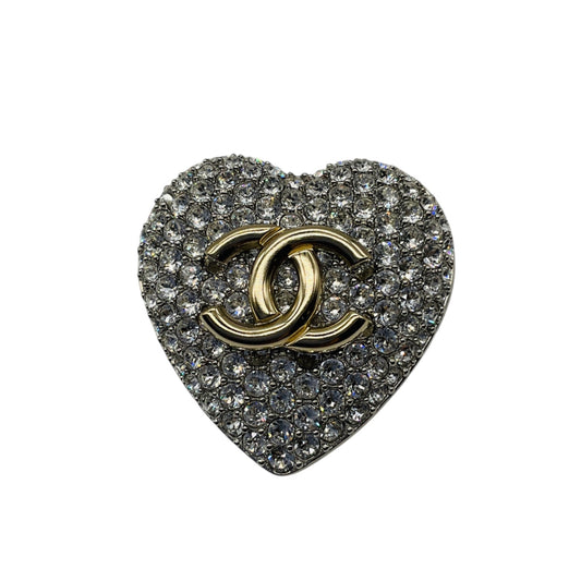 Chanel 2020 Silver / Gold CC Logo Rhinestone Heart Brooch