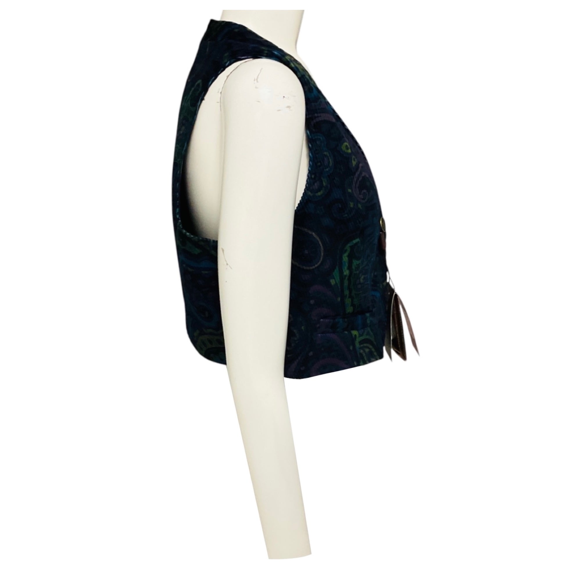 Etro Blue Multi Paisley Printed Velvet Waistcoat / Vest Top